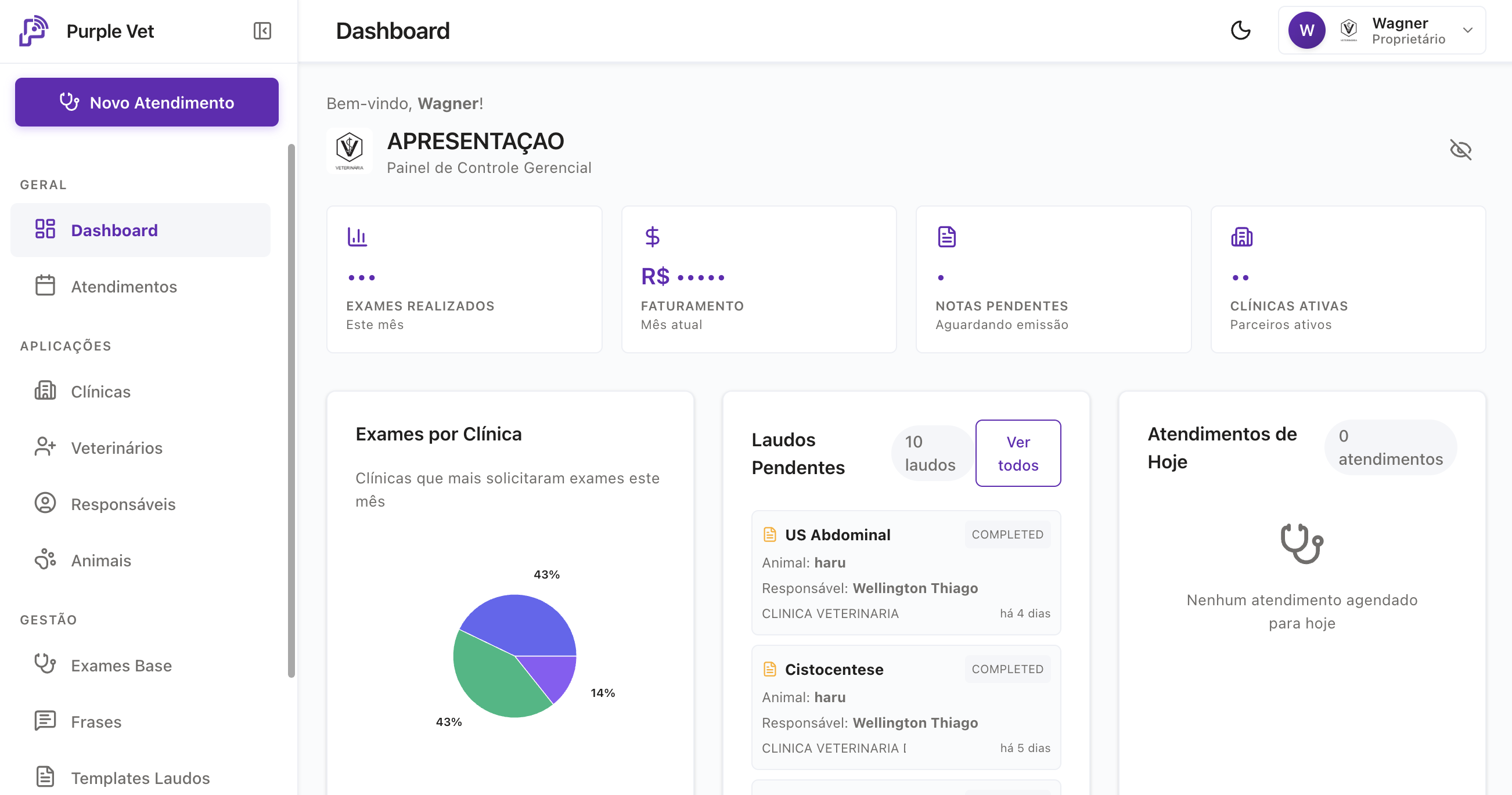 Tela de gestão de prontuário e agendamento veterinário — PurpleVet